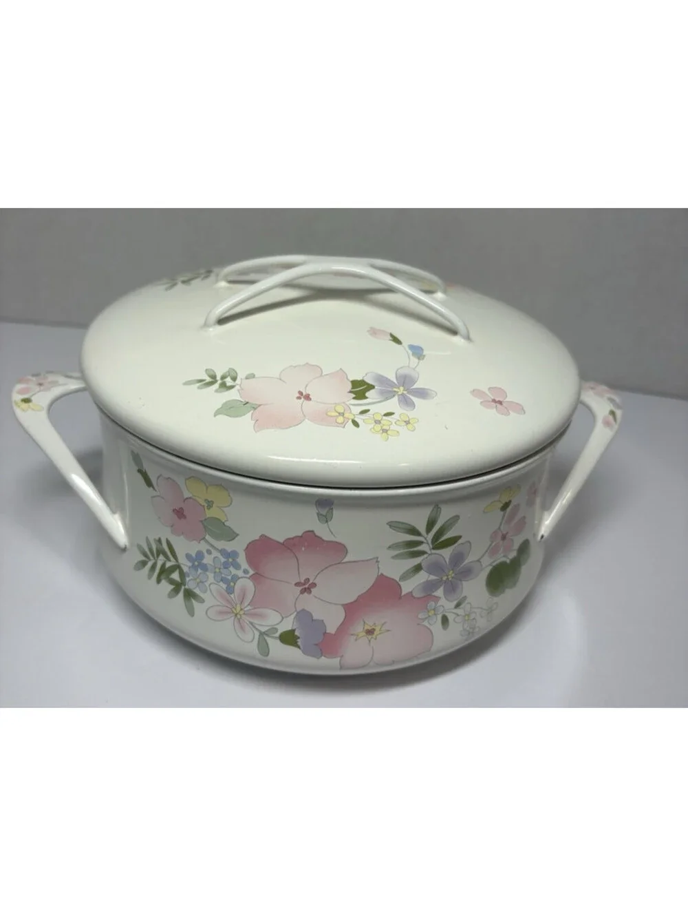 Kobe Cookware Japan Enamel Floral 3 QT Casserole Dish with Lid Vintage